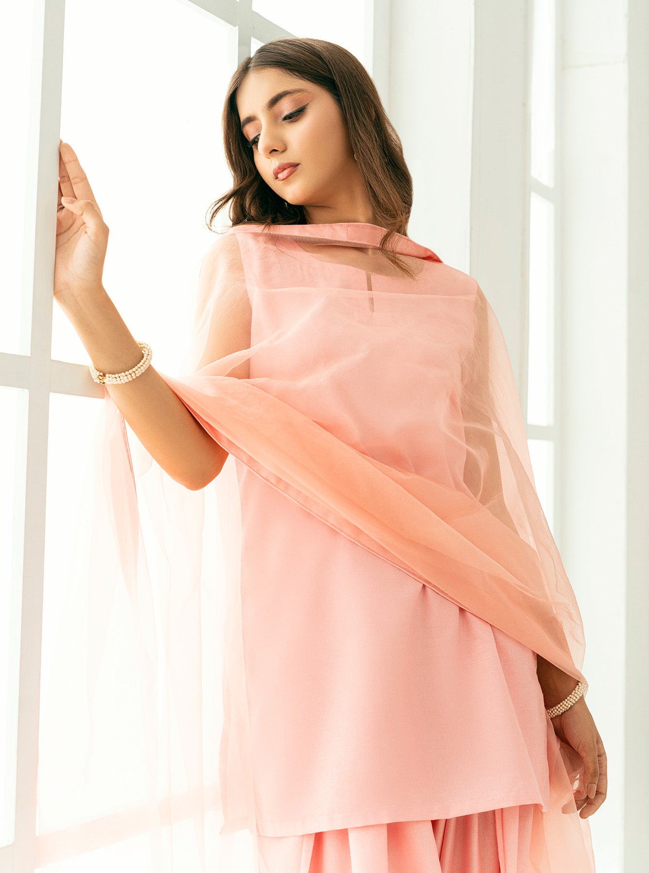 silk peach dress short shirt with farshi shalwar IDALIA Gold Silk Embellished Shalwar Kameez